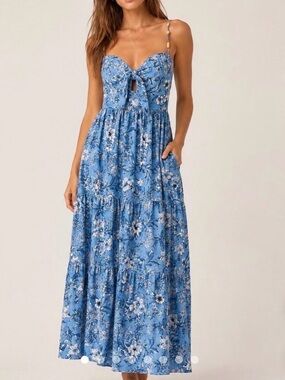 House of Harlow 1960 Blue Floral Tie-Front Maxi Dress